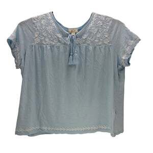 Style & Co Womens 2X Blue Floral Top Short Sleeve Crew Neck Cotton Blend Shirt